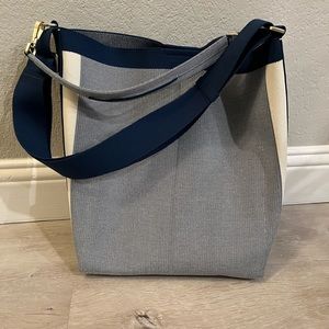 Rothy’s brand new bucket bag. In River Blue